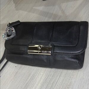 Coach Black Leather Kristin Clutch with Silver Accents